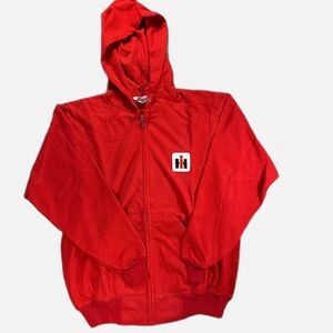International Harvester Vintage 80s Hoodie Mens Lg Red Zip Up NIB Rare Deadstock